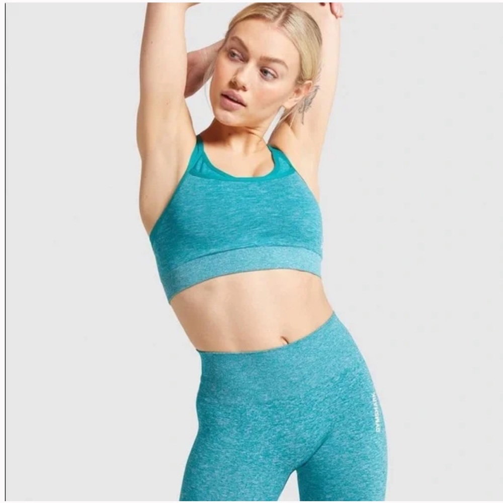 Gymshark Adapt Turquoise Marl Seamless Sports Bra, Size Small, EUC
